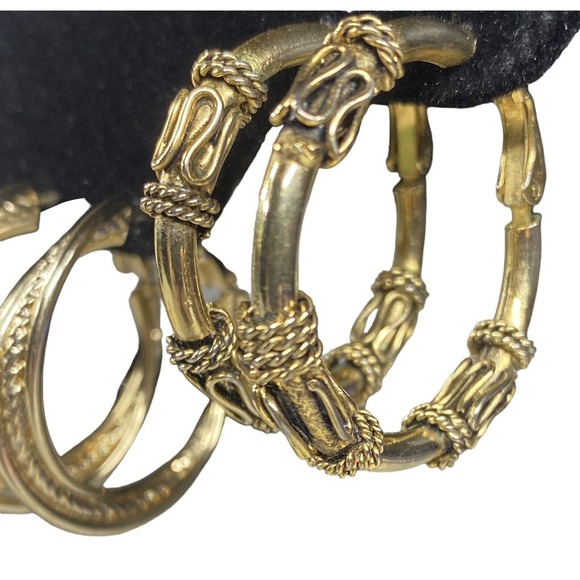 Chunky Gold Tone Twisted Hoop Earrings 2 Different Costume Jewelry Set Pierced - Picture 2 of 8